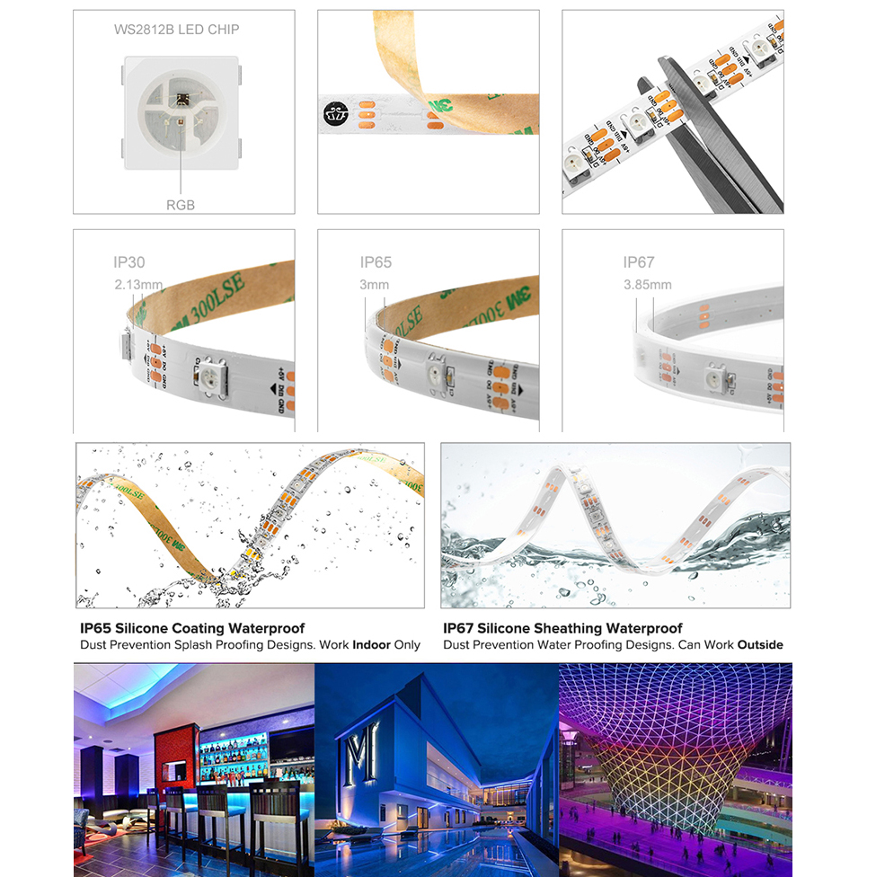 SK6812 (WS2812B ECO) DC5V RGB 150LEDs 16.4Ft Digital Intelligent Individually Addressable LED Strip Lights SK6812 (WS2812B ECO) DC5V RGB 150LEDs 16.4Ft Digital Intelligent Individually Addressable LED Strip Lights